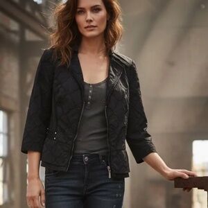 White House Black Market~Black Jacket Eyelet Peplum Blazer~Size 6~WHBM